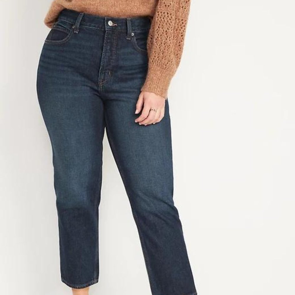 Old Navy High-Waisted Button-Fly Slouchy Straight Cropped Jeans for Women New - Picture 5 of 9